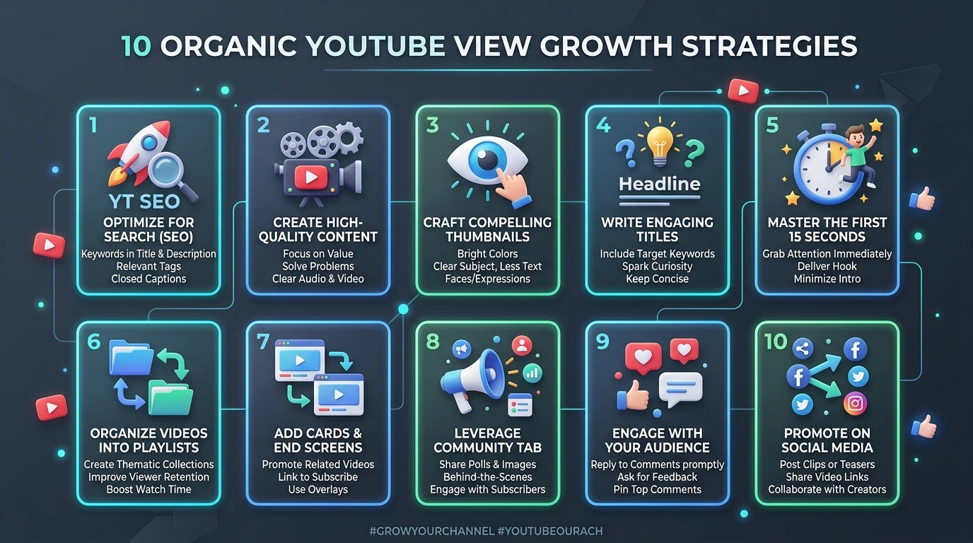 10 Proven Ways to Get Free YouTube Views Infographic