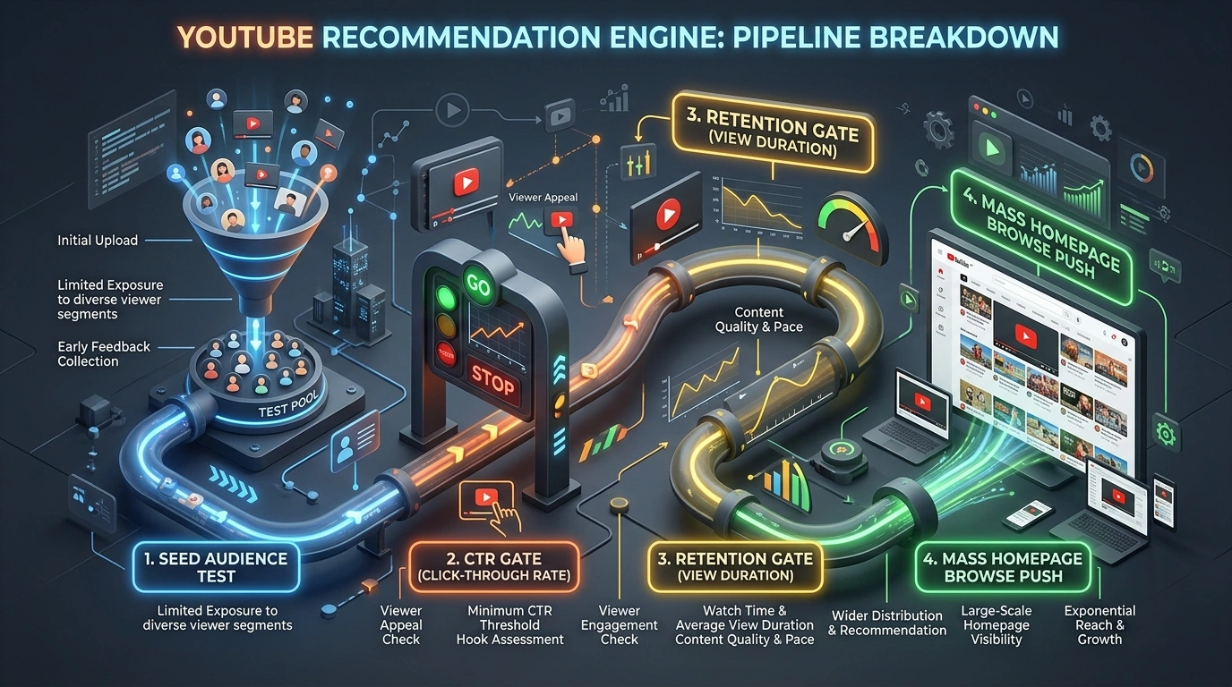 YouTube Algorithm Recommendation Neural Network Infographic