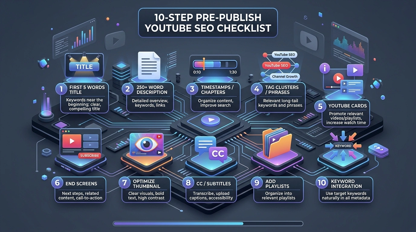 YouTube SEO Pre-Publish Checklist Infographic