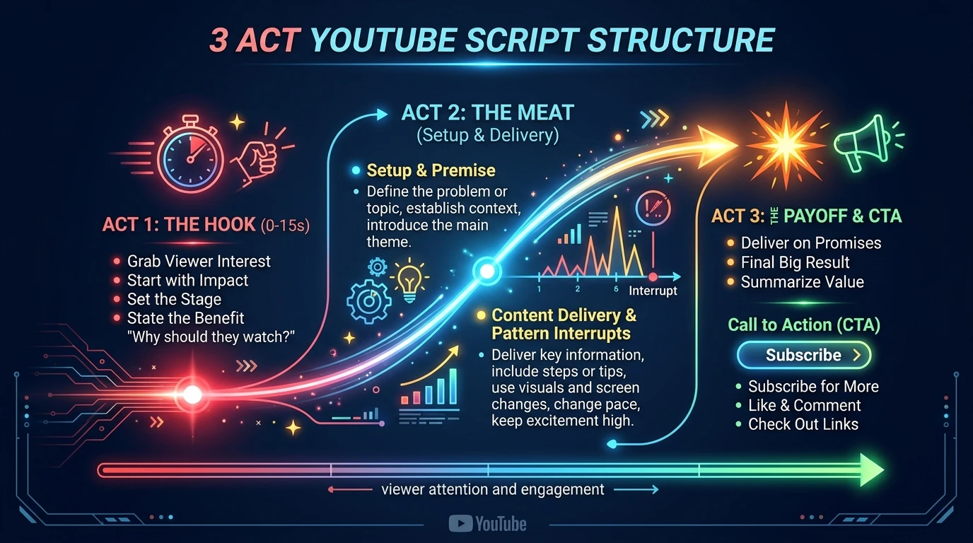3 Act YouTube Script Structure Infographic