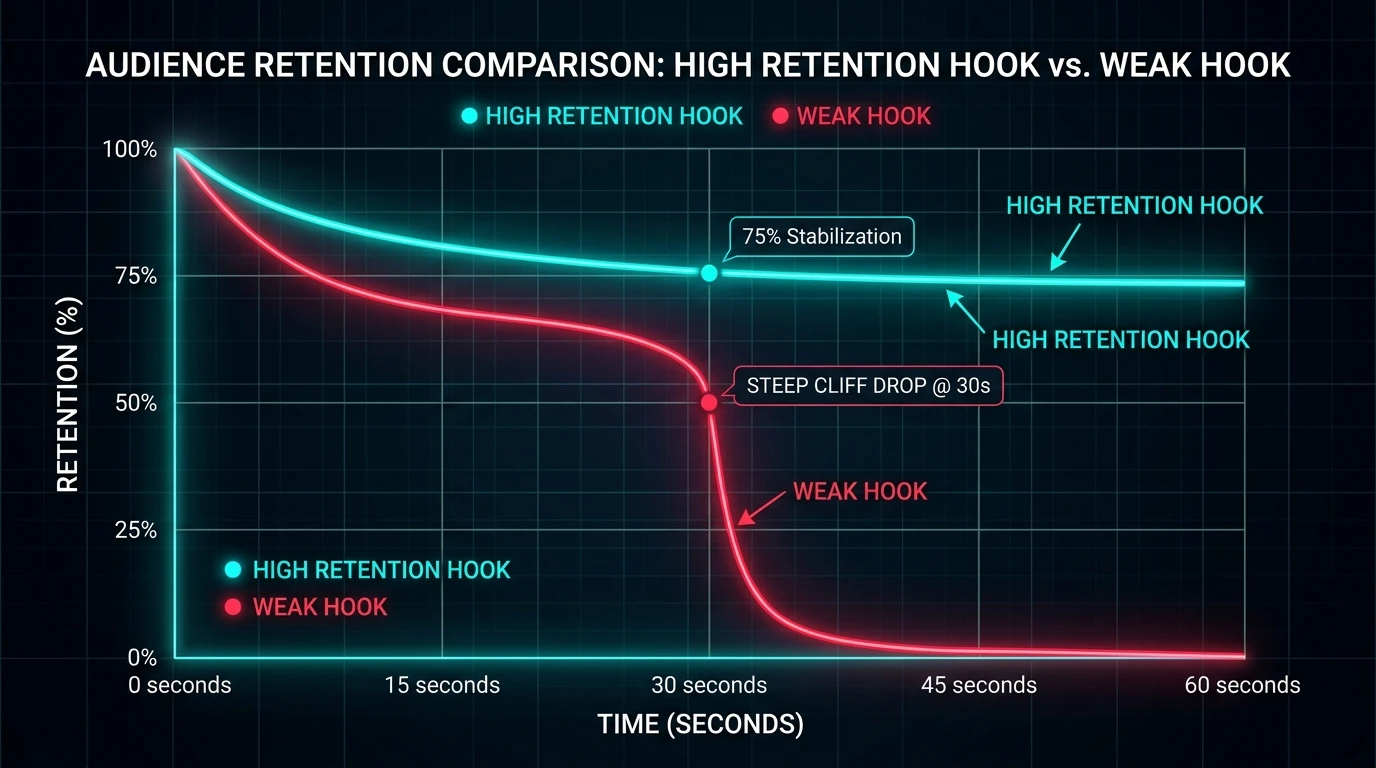 Audience Retention Hook vs Cliff Drop Graph