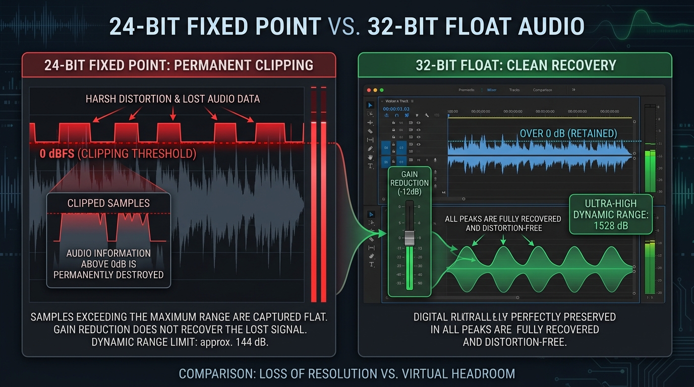 24-Bit Fixed Point vs 32-Bit Float Audio Waveform Comparison