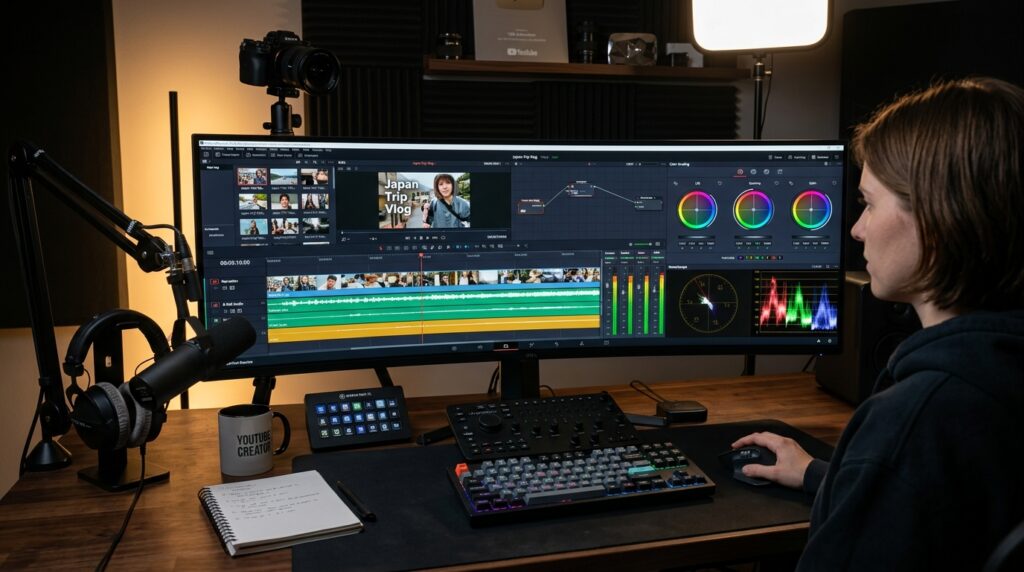 Professional creator video editing timeline interface and setup