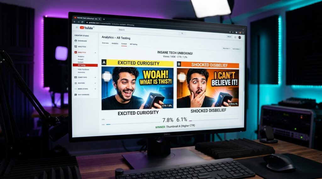 Comparison of facial expressions in YouTube thumbnails illustrating curiosity, skepticism, and excitement psychology