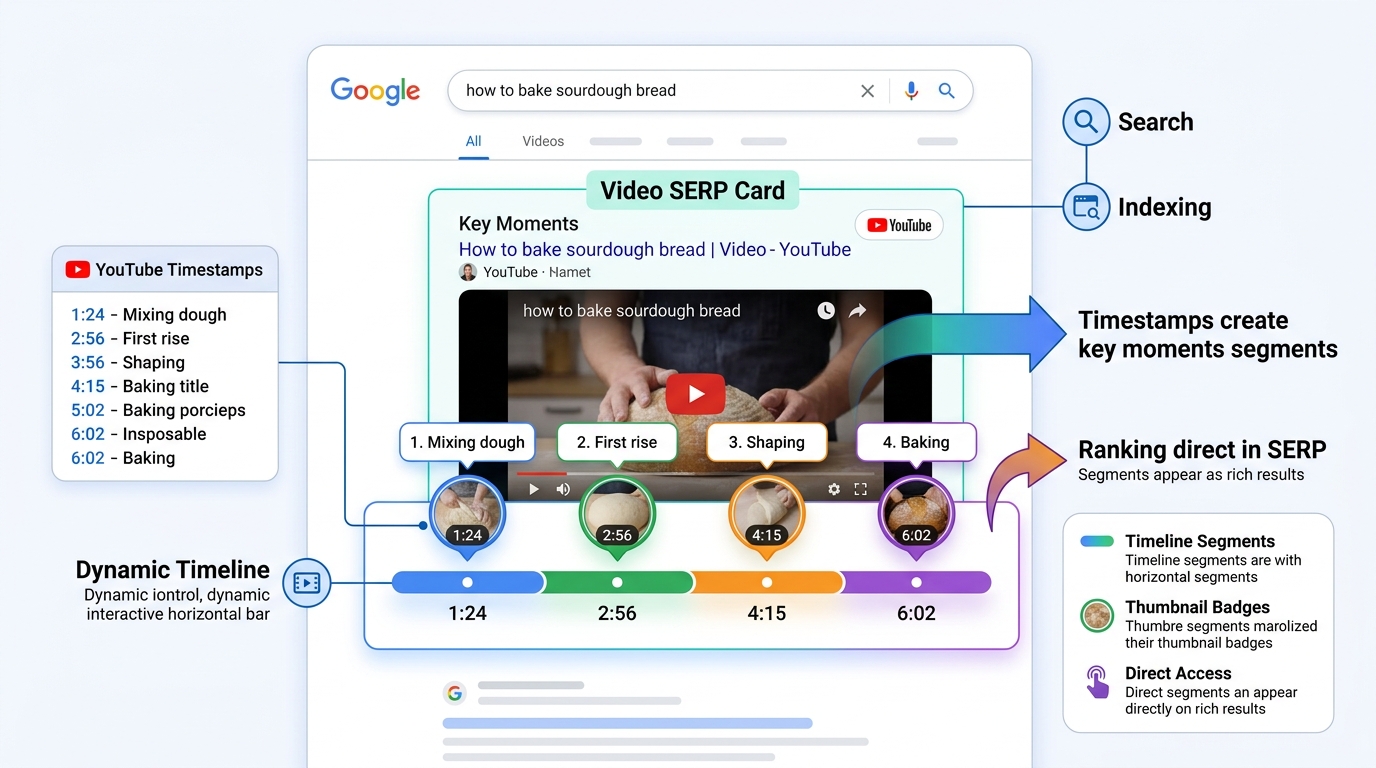 Google Search Key Moments Video SERP Card Snippet with Interactive Segments