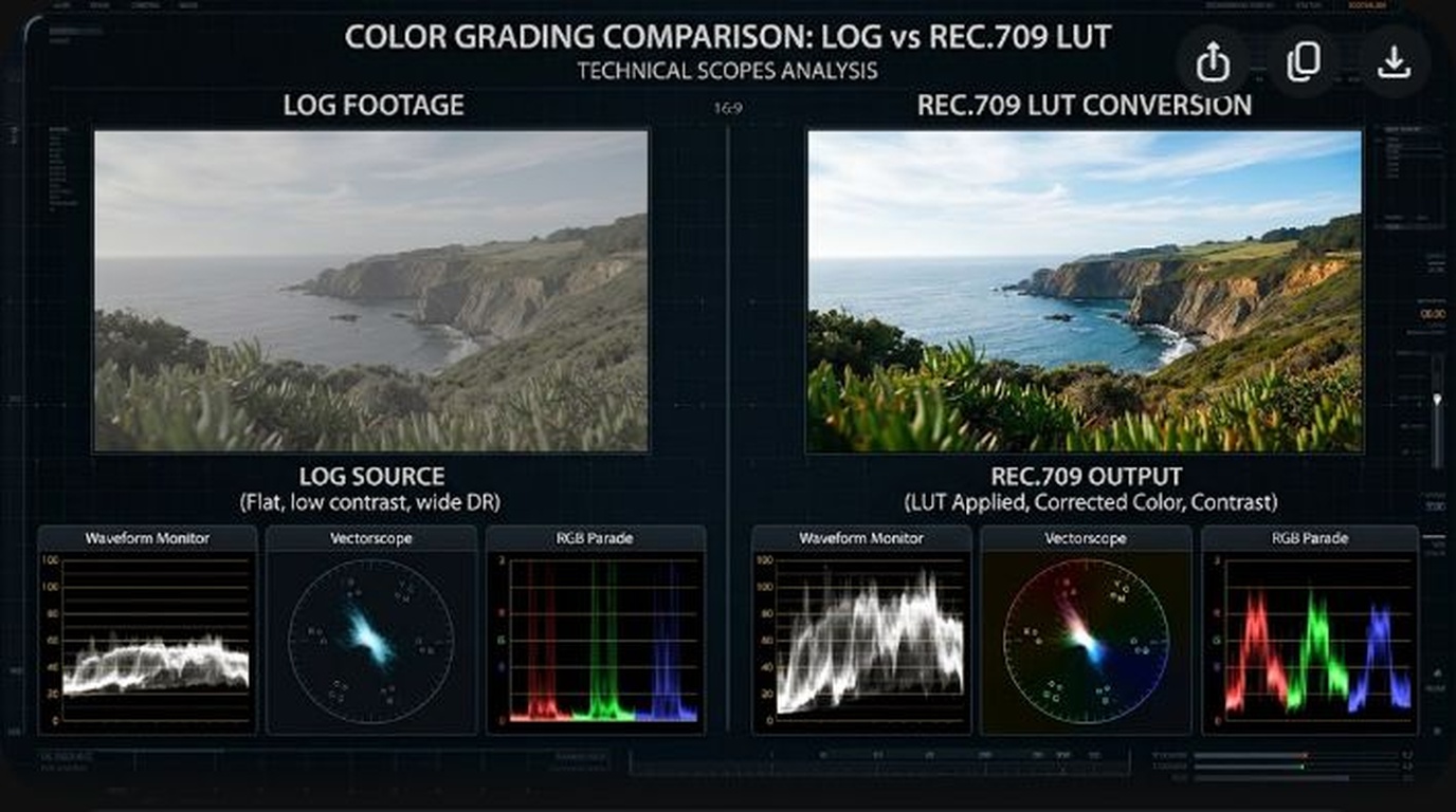 Rec.709 Gamma 2.4 vs Gamma 1.96 Color Scopes Waveform Comparison