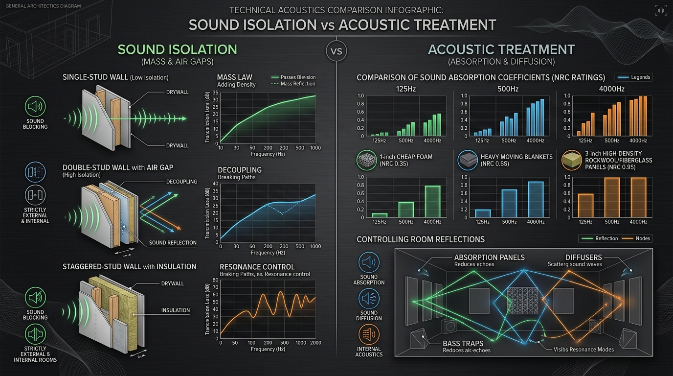 Sound Isolation vs Acoustic Treatment Comparison Matrix