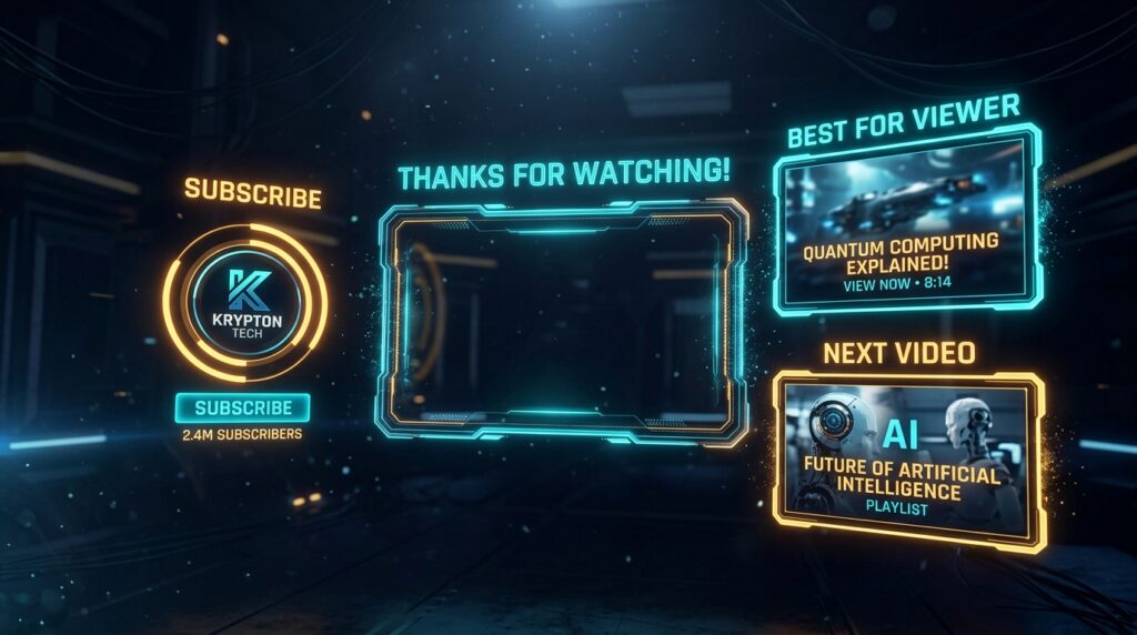 Futuristic YouTube end screen template layout with subscribe and video cards
