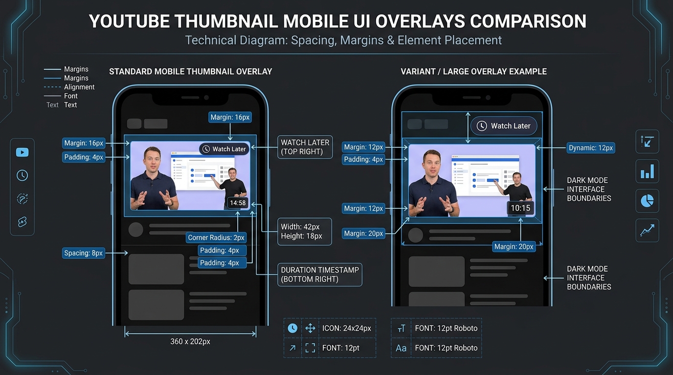 YouTube Thumbnail Mobile UI Overlays Comparison with Spacing Margins